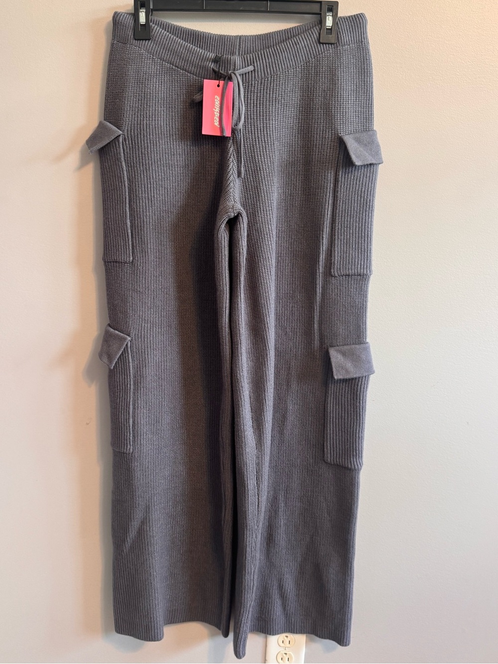 Edikted Gray Ribbed Knit Cargo Pants Size M NWT Wide Leg